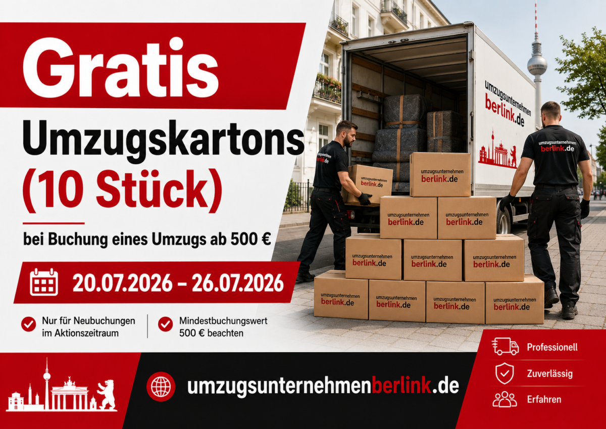 Sonderangebot von Umzugsunternehmen Kirsch: 10 Umzugskartons gratis bei Buchung eines Umzugs ab 500 €.