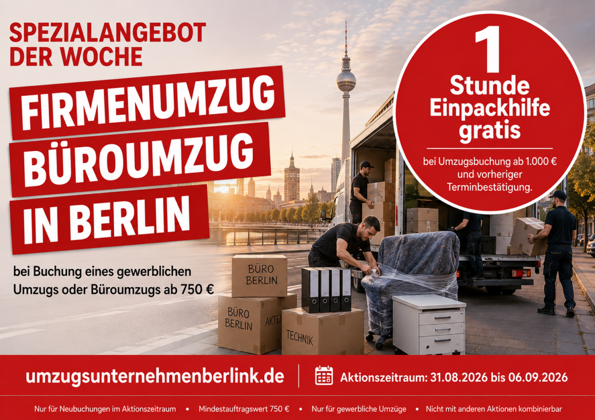 Eine Stunde Einpackhilfe gratis bei einem Firmen- oder Büroumzug in Berlin