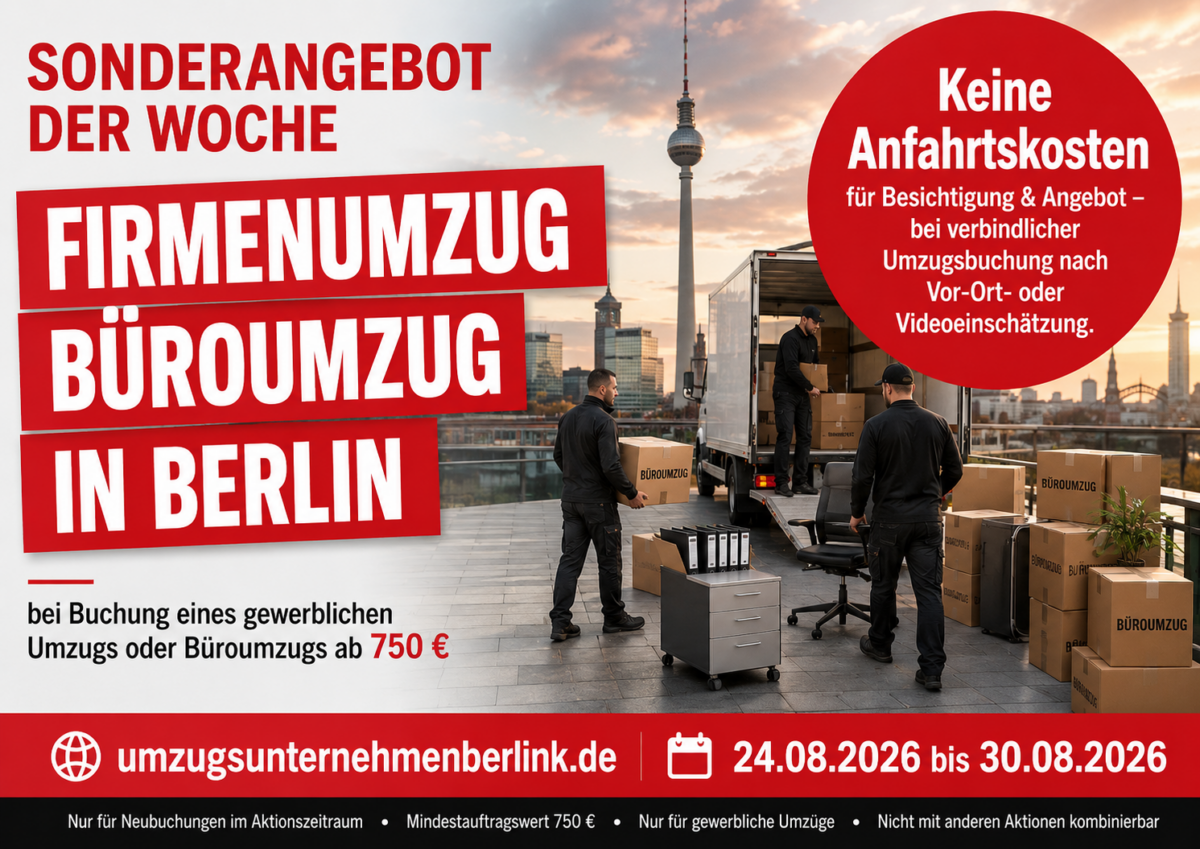 Firmenumzug in Berlin ohne Anfahrtskosten für vereinbarte Besichtigung und Angebot