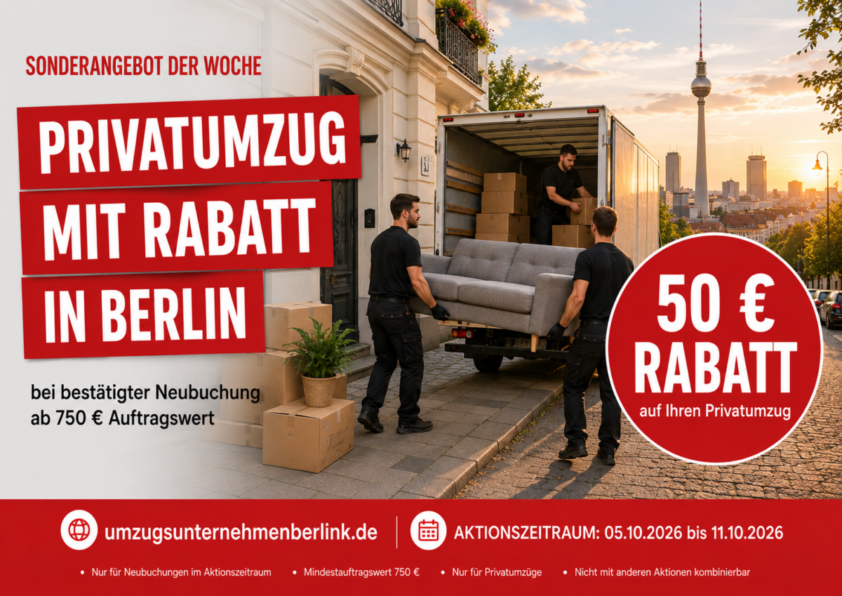 Umzugsunternehmen Kirsch Sonderangebot: 50 Euro Rabatt auf Privatumzüge